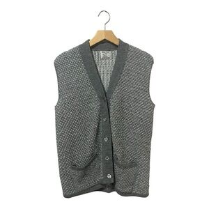 College Point Knit Cardigan Sweater Vest Women's Medium Large Grey Preppy
